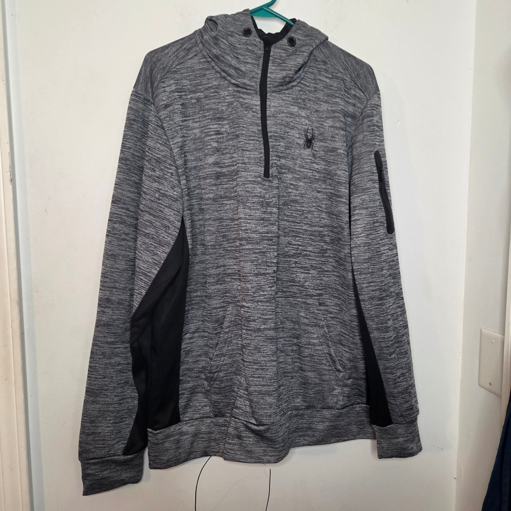 Spyder Active Mens Grey Black Space Dye Quarter Zip Hoodie ProWeb Pullover L